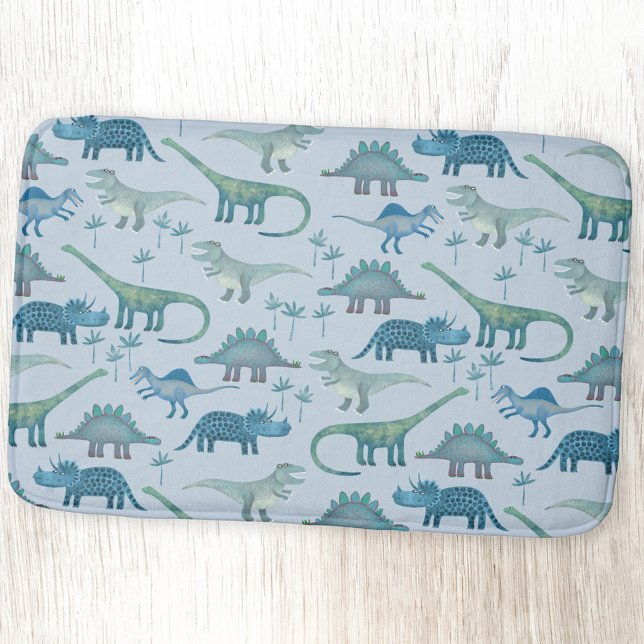 Tapete De Banheiro Padrão de Dinossauro Azul Pré-Histórico Cuto (Dinosaur pattern blue bath mat)