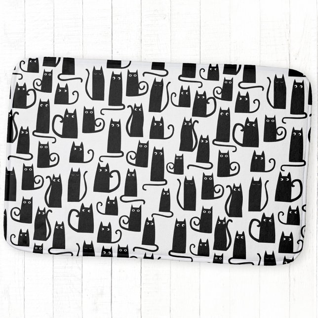 Tapete De Banheiro Padrão de Diversão de Gato Negro (Fun black cat pattern bath mat)