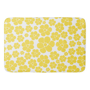 Tapete De Banheiro Padrão de Flor - Amarelo-Limão e Branco