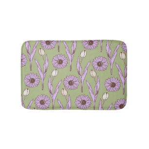 Tapete De Banheiro Padrão de Flor de Hippie Funky Y2K Retro Roxo Verd