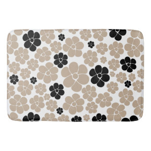 Tapete De Banheiro Padrão de Flor de Trendy em Taupe, Preto e Branco