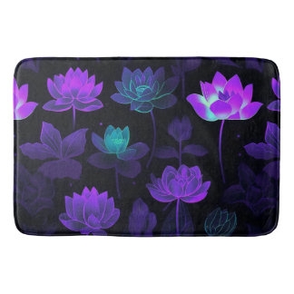 Tapete De Banheiro Padrão de Flor Neon Lotus Vibrante