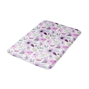 Tapete De Banheiro Padrão de Flor Rosa e Roxo Elegante