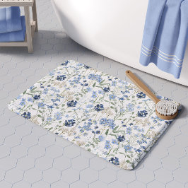 Tapete De Banheiro Padrão de Flor Silvestre Aquarela Azul