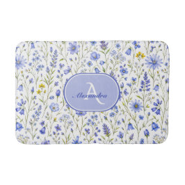 Tapete De Banheiro Padrão de Flor Silvestre Aquarela Azul Nome Person