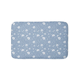 Tapete De Banheiro Padrão de Flor Silvestre Azul e Branco Atenuado