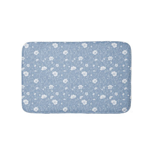 Tapete De Banheiro Padrão de Flor Silvestre Azul e Branco Atenuado