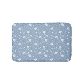 Tapete De Banheiro Padrão de Flor Silvestre Azul e Branco Atenuado