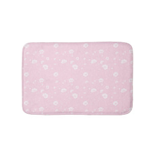 Tapete De Banheiro Padrão de Flor Silvestre Rosa e Branco Atenuado