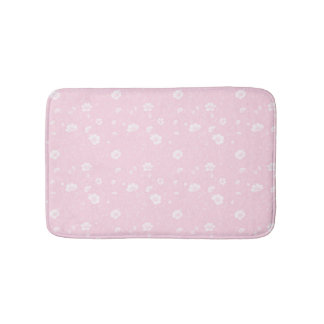 Tapete De Banheiro Padrão de Flor Silvestre Rosa e Branco Atenuado