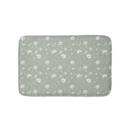 Tapete De Banheiro Padrão de Flor Silvestre Verde Sage Silenciado e B