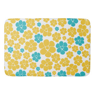 Tapete De Banheiro Padrão de Flor - Turquesa e Amarelo