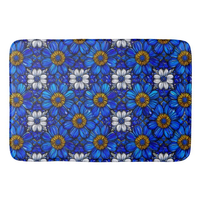 Tapete De Banheiro Padrão de flores azuis (Frente)