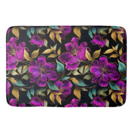 Tapete De Banheiro Padrão de Flores em Aquarela Roxo e Verde-água Ele