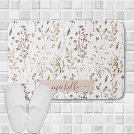 Tapete De Banheiro Padrão de Flores Folhas Castanhas em Aquarela Deli