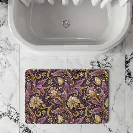 Tapete De Banheiro Padrão de Flores Relevo Roxo e Dourado
