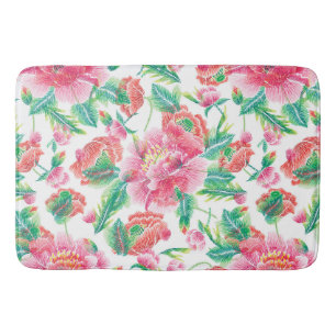 Tapete De Banheiro Padrão de Flores Rosa Brilhante