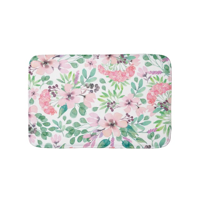 Tapete De Banheiro Padrão de Flores Rosa das Aquarelas da Toscana (frente)