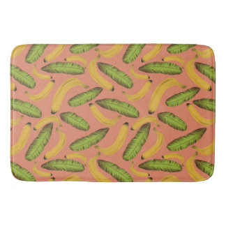 Tapete De Banheiro Padrão de Folha de Banana de Coral Tropical