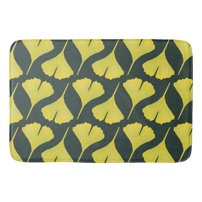 Tapete De Banheiro Padrão de Folha Verde Ginkgo - Botânica Primavera (Frente)