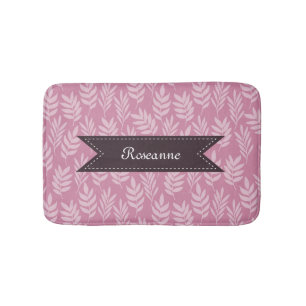 Tapete De Banheiro Padrão de Folhas de Cor de Rosa Suave Chic com Nom