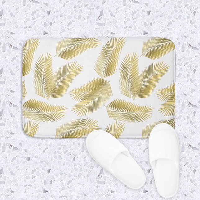 Tapete De Banheiro Padrão de Folhas de Folha de Ouro (Gold Palm Leaves Bath Mat)