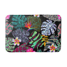 Padrão de Folhas e Flores Tropicais Vibrantes