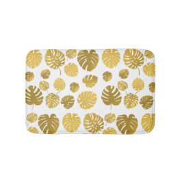 Tapete De Banheiro Padrão de Folhas Tropicais de Monstera Dourada Mod
