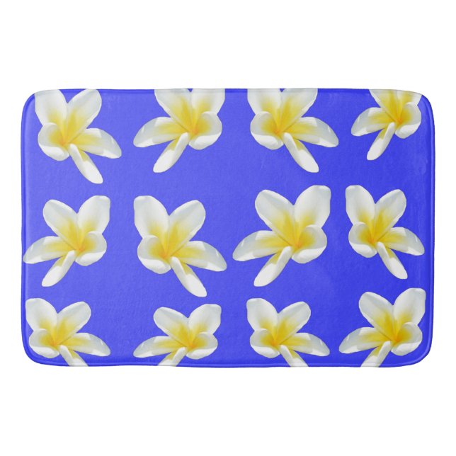 Tapete De Banheiro Padrão De Frangipani Azul E Amarelo, (Frente)
