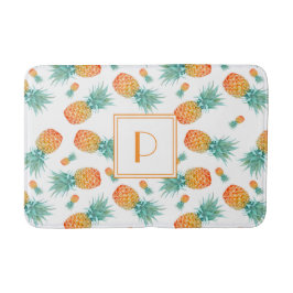 Tapete De Banheiro Padrão de Fruta Abacaxi Monograma Moderno