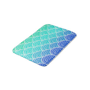 Tapete De Banheiro Padrão de Gradiente Verde Azul Ondas Japonesas
