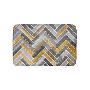 Tapete De Banheiro Padrão de Herringbone em Cinzas e Amarelo