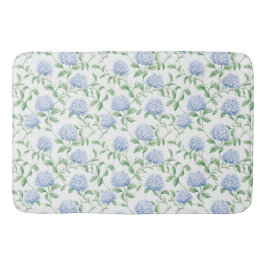 Tapete De Banheiro Padrão de Hortênsia Azul Floral Botânico Aquarela