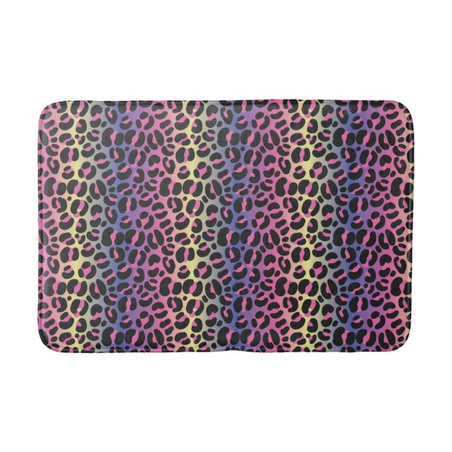 Tapete De Banheiro Padrão de Impressão Animal Leopardo Arco-Íris (Frente)