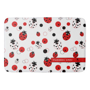 Tapete De Banheiro Padrão de Ladybug vermelho, preto e branco simple
