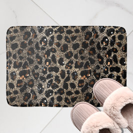 Tapete De Banheiro Padrão de Leopardo Dourado Preto Marrom Brilho Lux