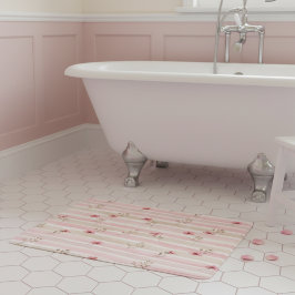 Tapete De Banheiro Padrão de Listra Floral em Aquarela Rosa