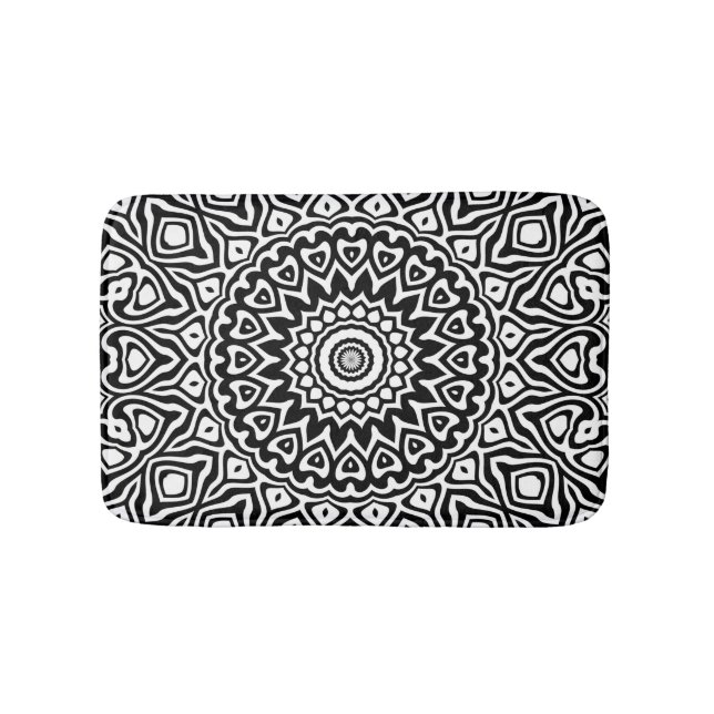 Tapete De Banheiro Padrão de Mandala Preto e Branco Moderno (frente)