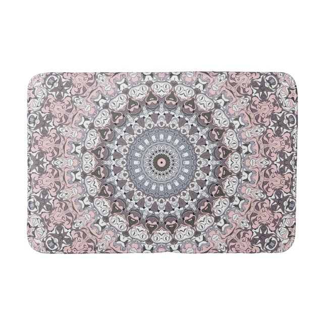 Tapete De Banheiro Padrão de Mandala Rosa Cinza e Branco (Frente)