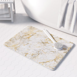 Tapete De Banheiro Padrão de Mármore Falso Dourado Branco Elegante