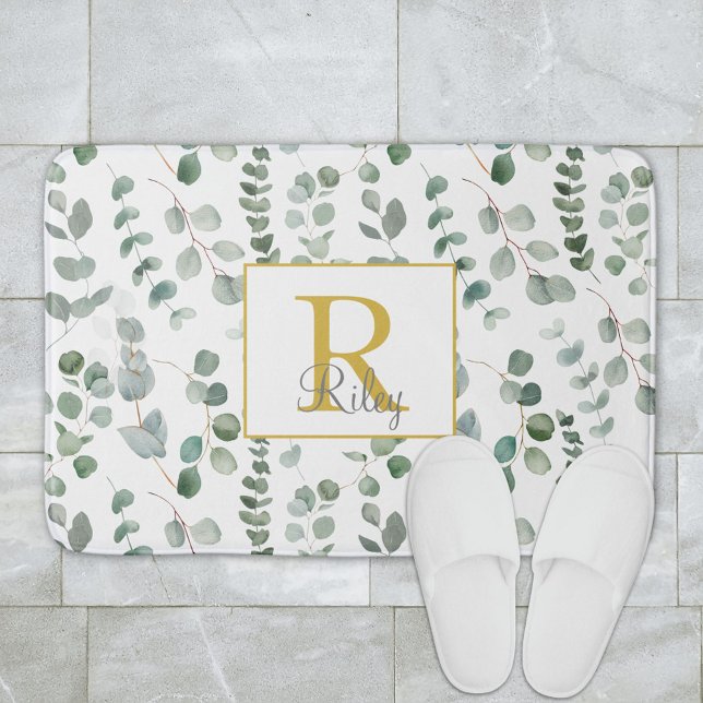 Tapete De Banheiro Padrão de Monograma de Eucalipto (In situ bathroom floor)