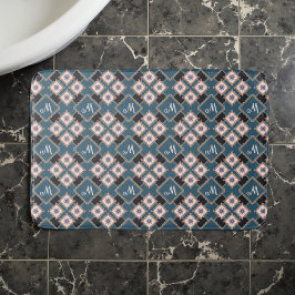 Tapete De Banheiro Padrão de Monograma Geométrico Moderno