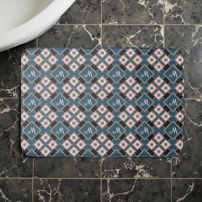 Tapete De Banheiro Padrão de Monograma Geométrico Moderno (Criador carregado)