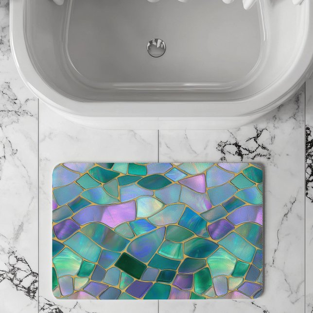 Tapete De Banheiro Padrão de mosaico de vitral em cores pastéis (Criador carregado)