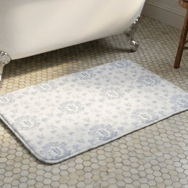 Tapete De Banheiro Padrão de Nome Monograma Toile Francês Branco Azul