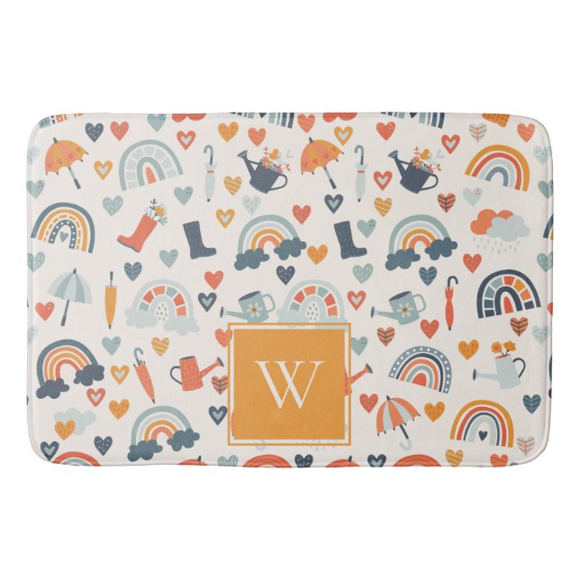 Tapete De Banheiro Padrão de nuvens de arco-íris Primavera azul-esver (Frente)