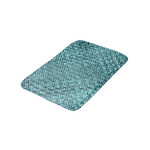 Tapete De Banheiro Padrão de Onda Azul Faux Rattan, Turquesa Azul, Te
