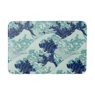Tapete De Banheiro Padrão de Ondas Azuis Hokusai