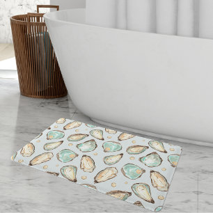 Tapete De Banheiro Padrão de Ostra e Pérolas de Aquarela Costeira