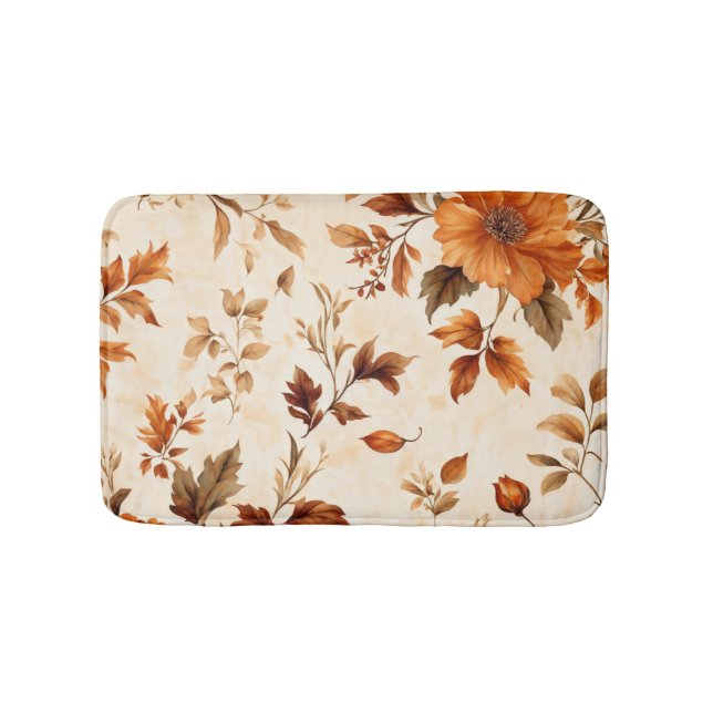 Tapete De Banheiro Padrão de outono Floral de Forte Laranja Amber Vin (frente)